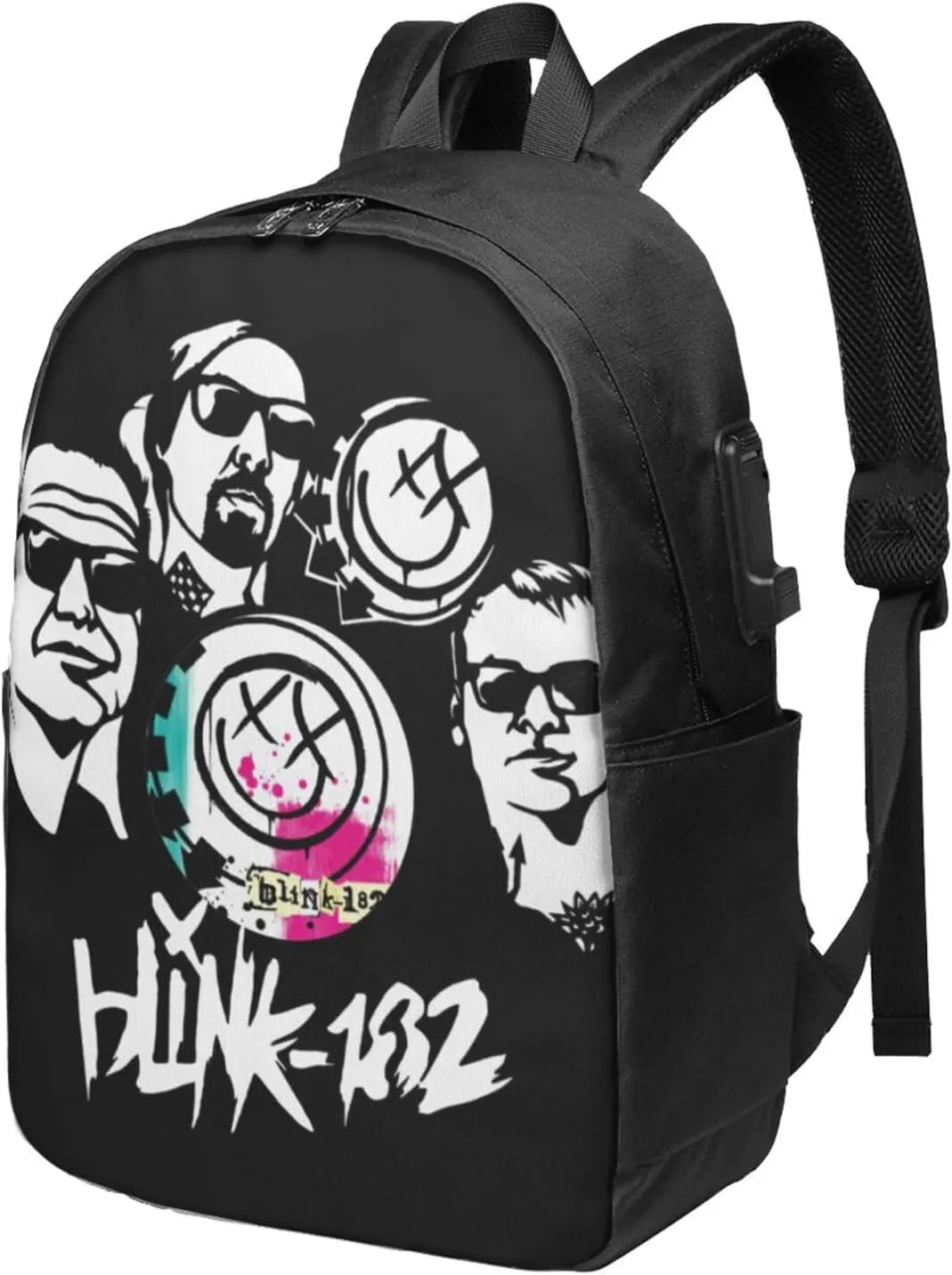 Blink Classic Rock 182 Laptop Backpack Travel Bags Unisex Adult Sport Bags Convenient Business Backpack With Usb Charging Port Large Computer Bag Casual Daypack for Indoor, Black