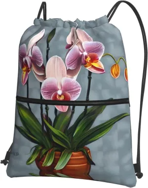 Blooming Orchids Print Drawstring Backpack â€“ Adjustable Lightweight Gym Bag for Sports, Yoga, Travel, and Hiking