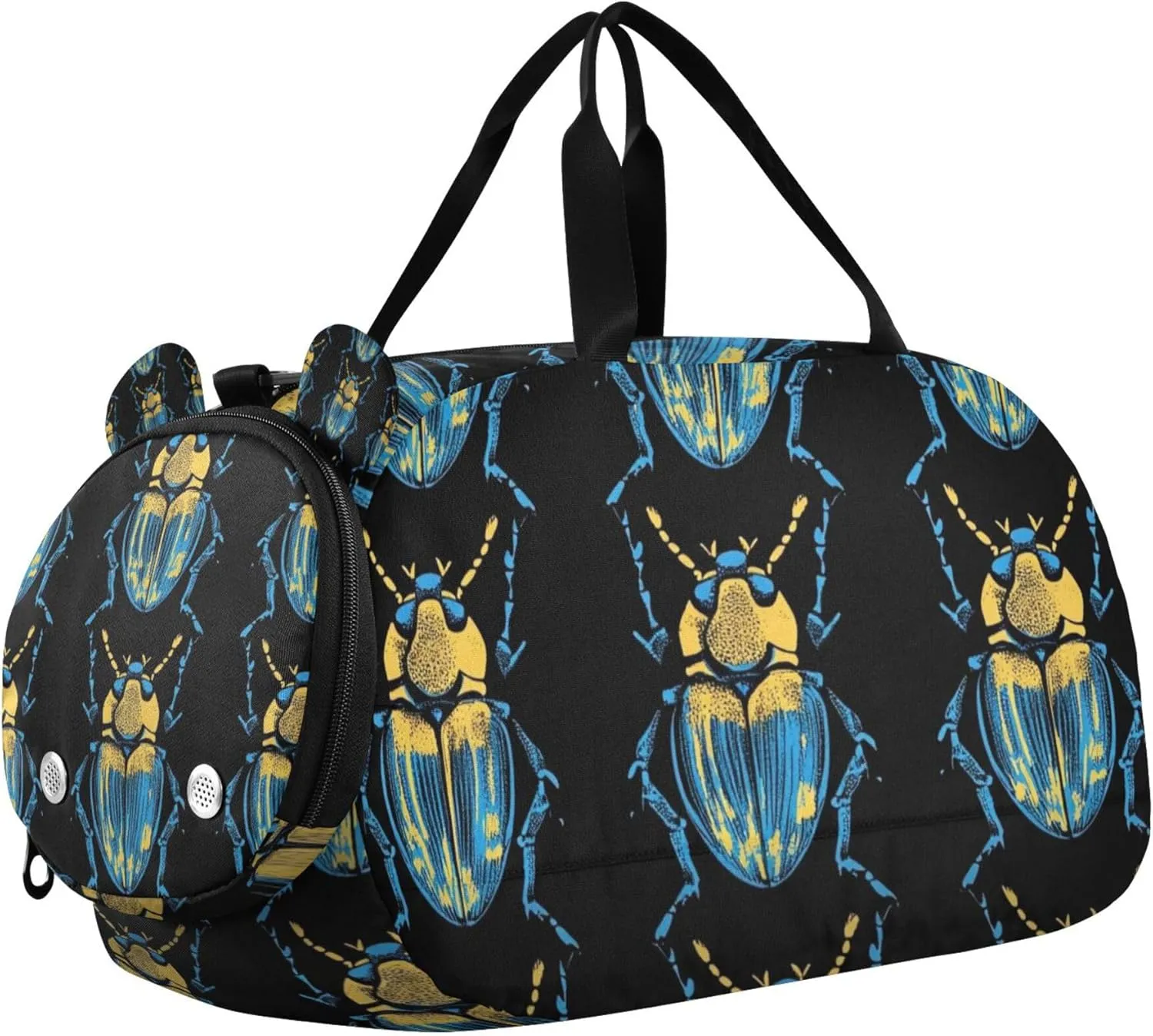 Blue and Yellow Beetle Insect Sports Duffle Bag for Kids Girls Boys, Gym Bag with Shoe Compartments, Kids Travel Overnight Weekender Shoulder Bag