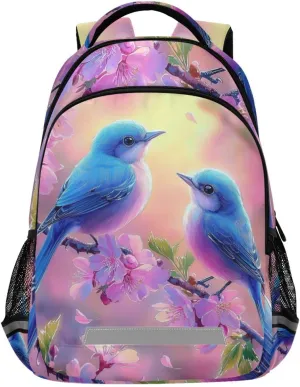 Blue Bird Cherry Blossom Tree Backpack for Boys Girls Elementary School Bag Kids Travel Bags Casual Rucksack Laptop Bookbag
