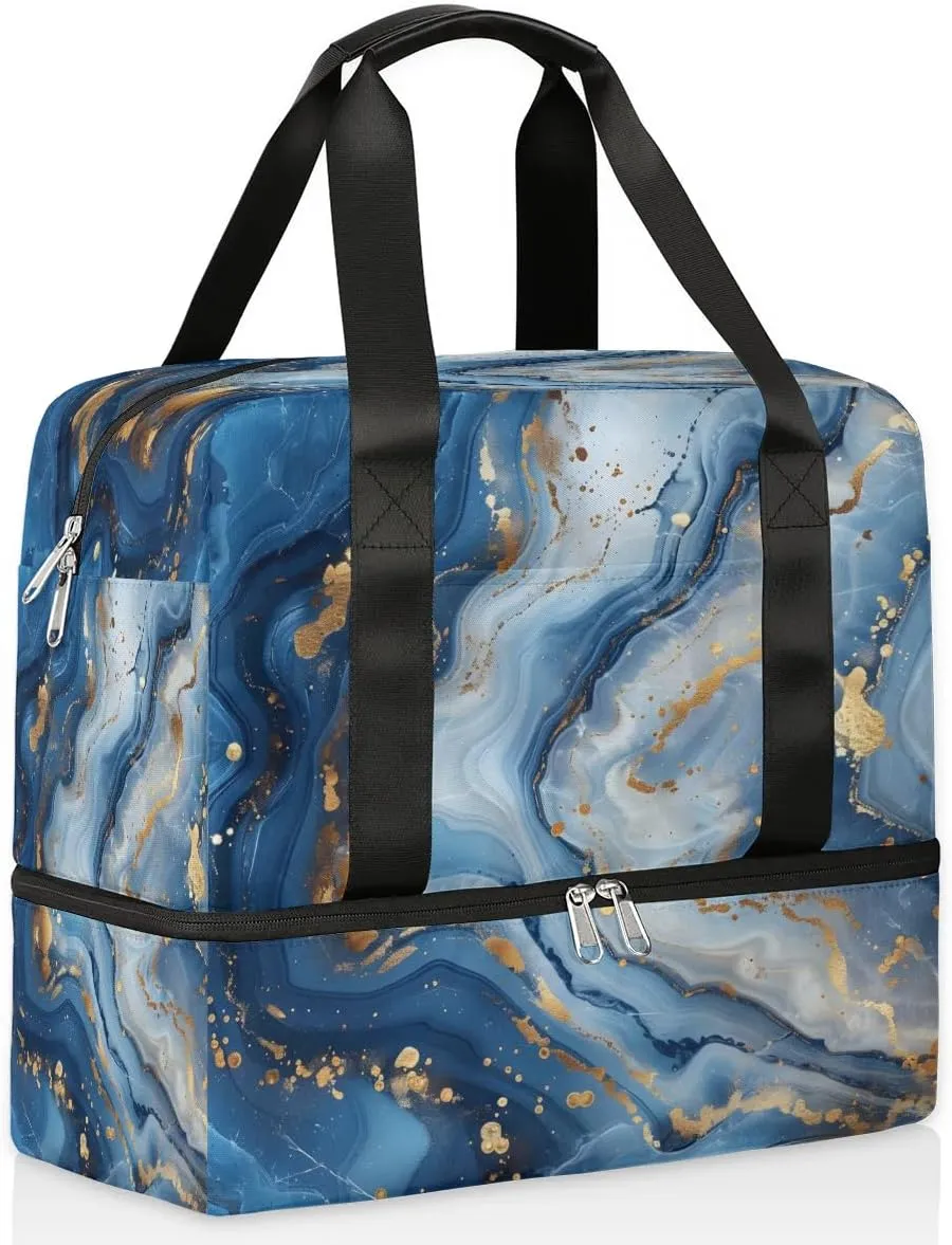 Blue Marble Print Travel Duffel Bag Dry Wet Separated Sports Tote Travel Duffle Bag Gym Workout Bag Women Travel Duffel Bag for Women, Travel, Gym, Work