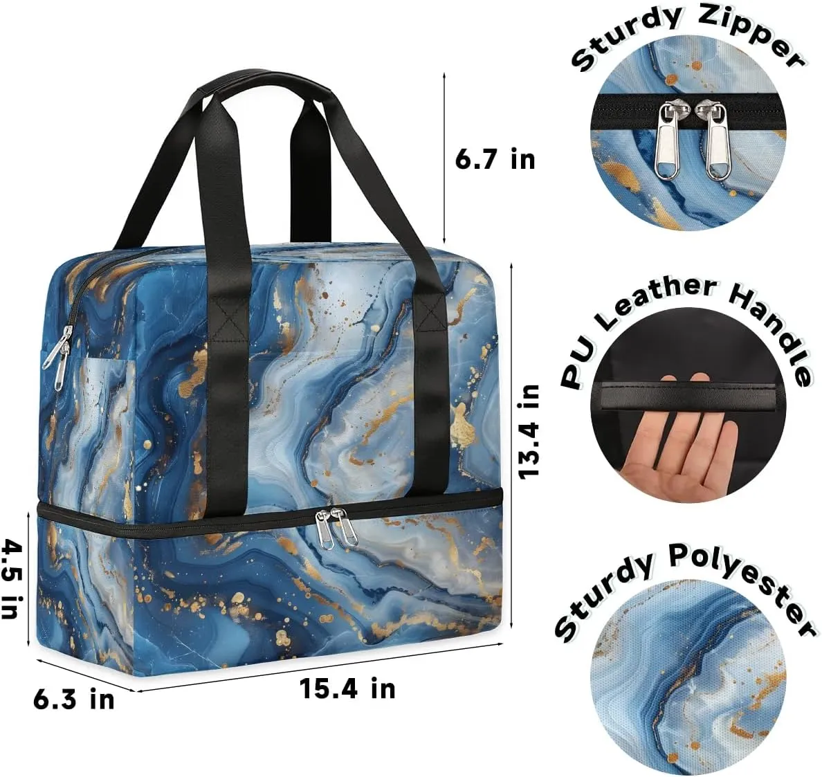 Blue Marble Print Travel Duffel Bag Dry Wet Separated Sports Tote Travel Duffle Bag Gym Workout Bag Women Travel Duffel Bag for Women, Travel, Gym, Work