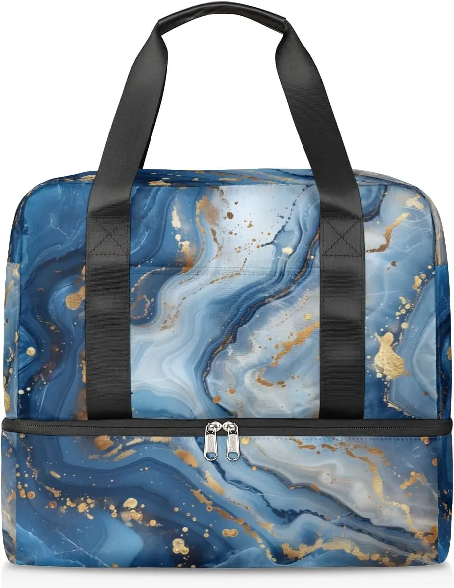 Blue Marble Print Travel Duffel Bag Dry Wet Separated Sports Tote Travel Duffle Bag Gym Workout Bag Women Travel Duffel Bag for Women, Travel, Gym, Work
