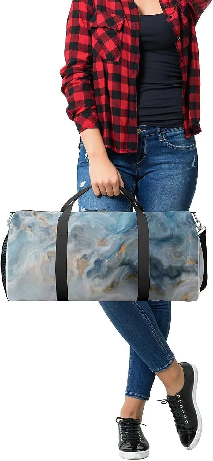 Blue Marble Sports Duffel Bag Travel Gym Tote Bags Lightweight Durable Shoulder Strap Waterproof Polyester Outside Mesh Pocket Overnight Trip Duffel Bag for Women Men
