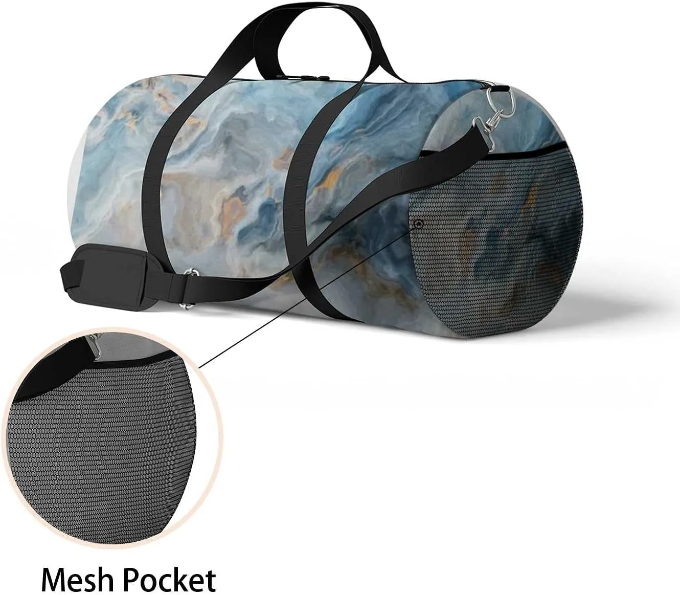 Blue Marble Sports Duffel Bag Travel Gym Tote Bags Lightweight Durable Shoulder Strap Waterproof Polyester Outside Mesh Pocket Overnight Trip Duffel Bag for Women Men