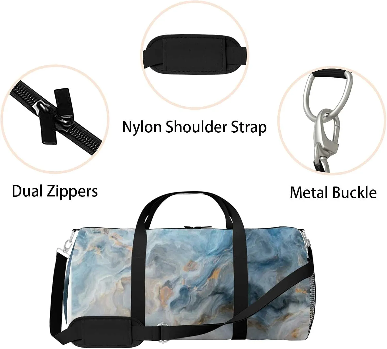 Blue Marble Sports Duffel Bag Travel Gym Tote Bags Lightweight Durable Shoulder Strap Waterproof Polyester Outside Mesh Pocket Overnight Trip Duffel Bag for Women Men