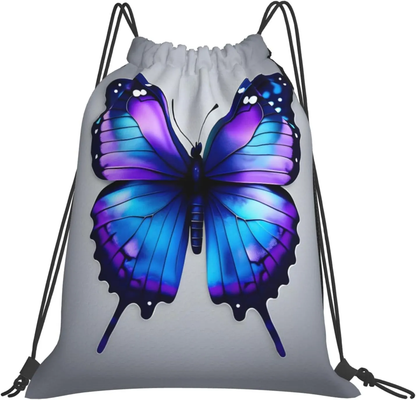Blue Purple Butterflies Print Sports Drawstring Backpack,Water Resistant Bag, Gym Backpack for Women Men