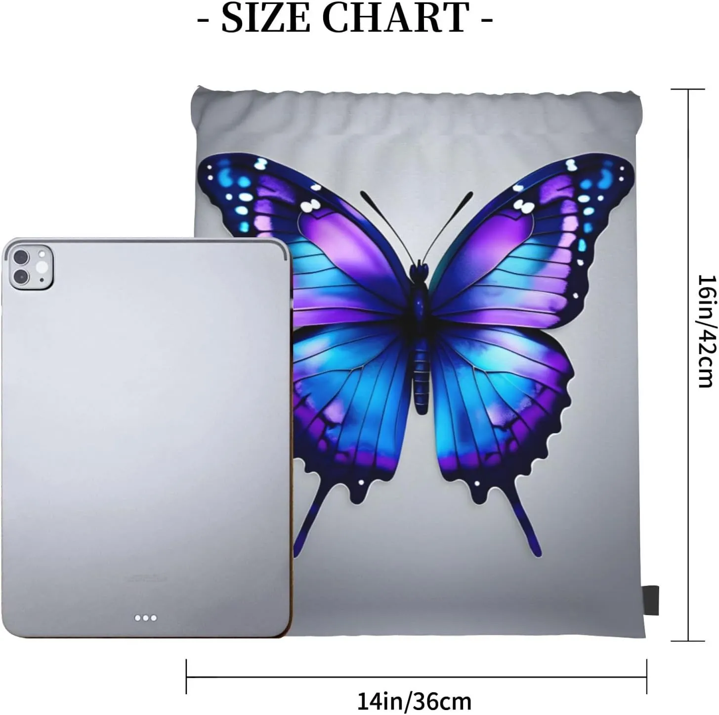 Blue Purple Butterflies Print Sports Drawstring Backpack,Water Resistant Bag, Gym Backpack for Women Men