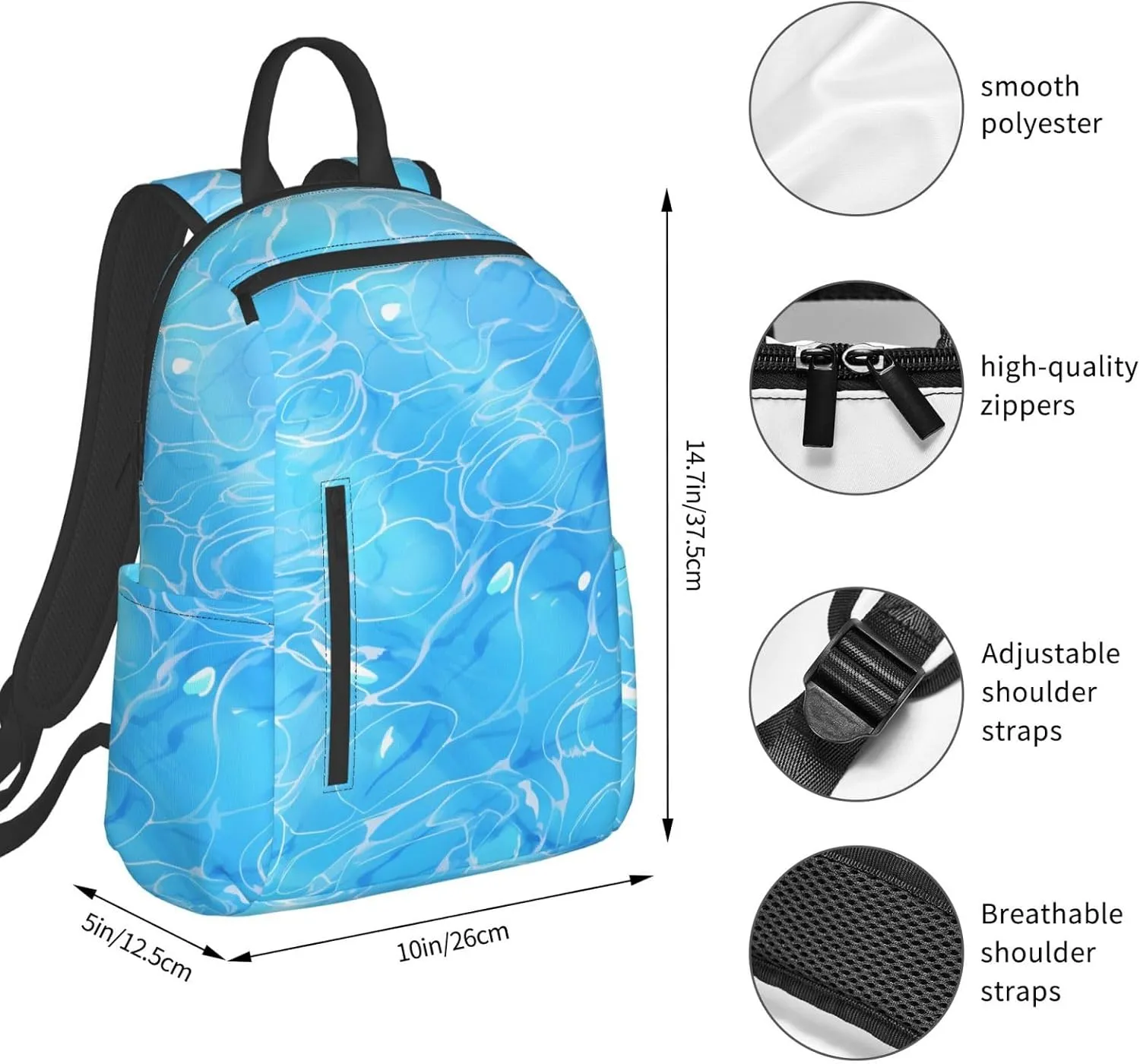 Blue Sea Water Travel Backpack for Women Men Lightweight Laptop Backpack Casual Daypack Backpack Purse for Hiking Gym Camping Business