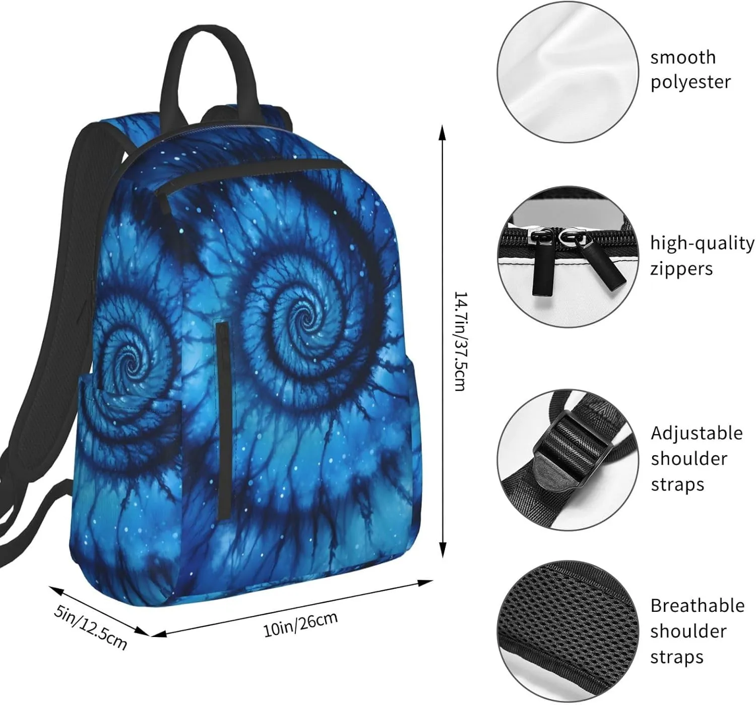 Blue Tie Dye Travel Backpack for Women Men Lightweight Laptop Backpack Casual Daypack Backpack Purse for Hiking Gym Camping Business