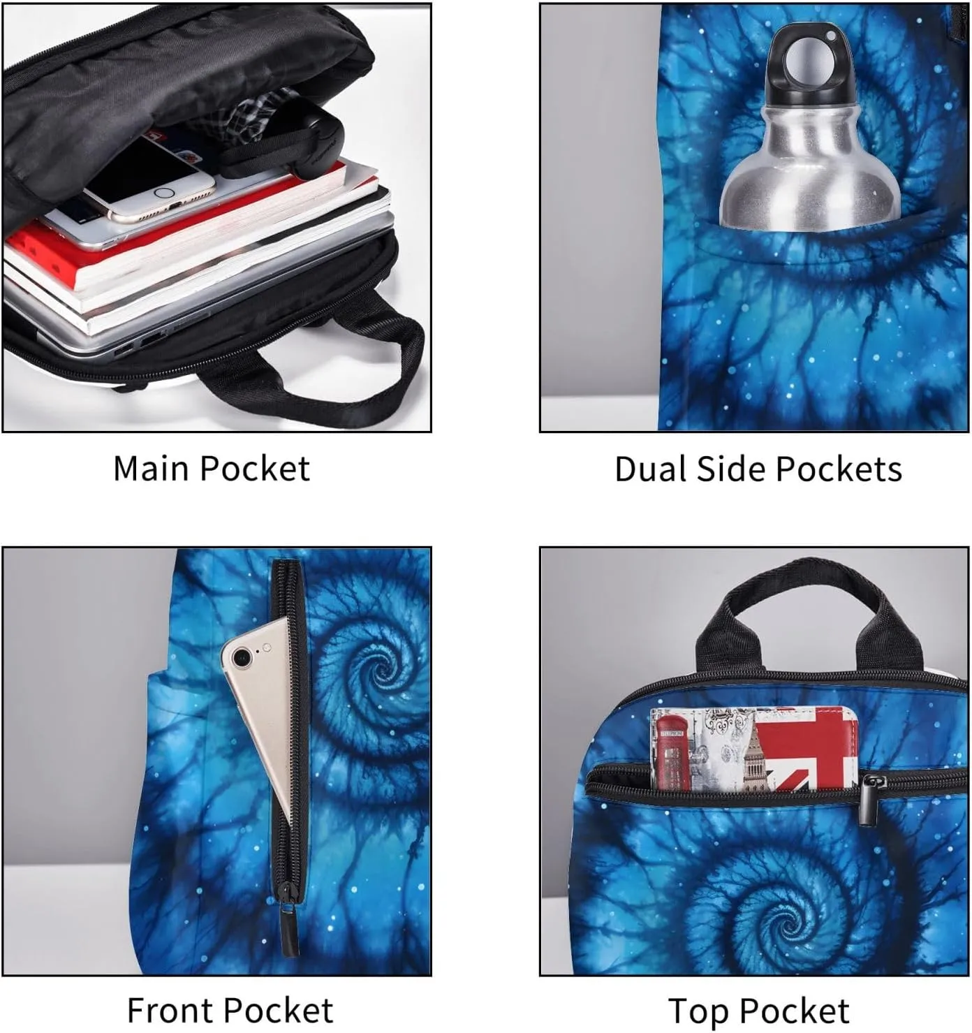 Blue Tie Dye Travel Backpack for Women Men Lightweight Laptop Backpack Casual Daypack Backpack Purse for Hiking Gym Camping Business