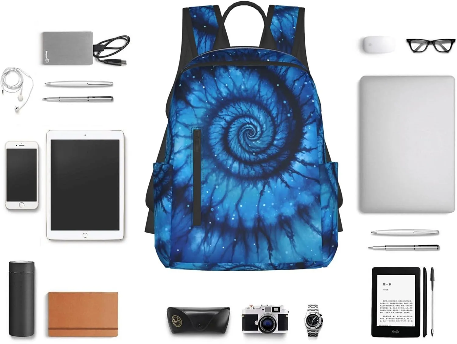 Blue Tie Dye Travel Backpack for Women Men Lightweight Laptop Backpack Casual Daypack Backpack Purse for Hiking Gym Camping Business