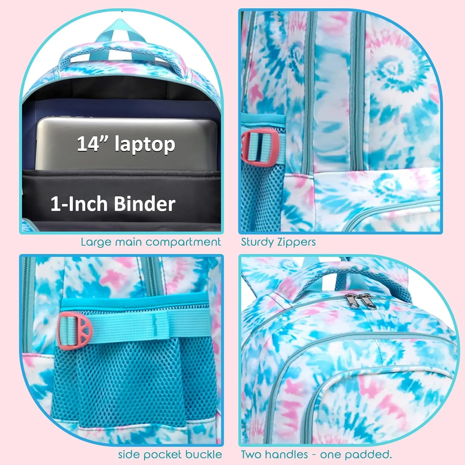 BLUEFAIRY Kids Backpack for Girls Elementary Primary Middle School Bags for Aged 8-10 for Teens Childs Bookbags Back to School Book Bags Gifts Mochilas para Niñas de 6 7 8 9 10 Años Tie-dye Blue