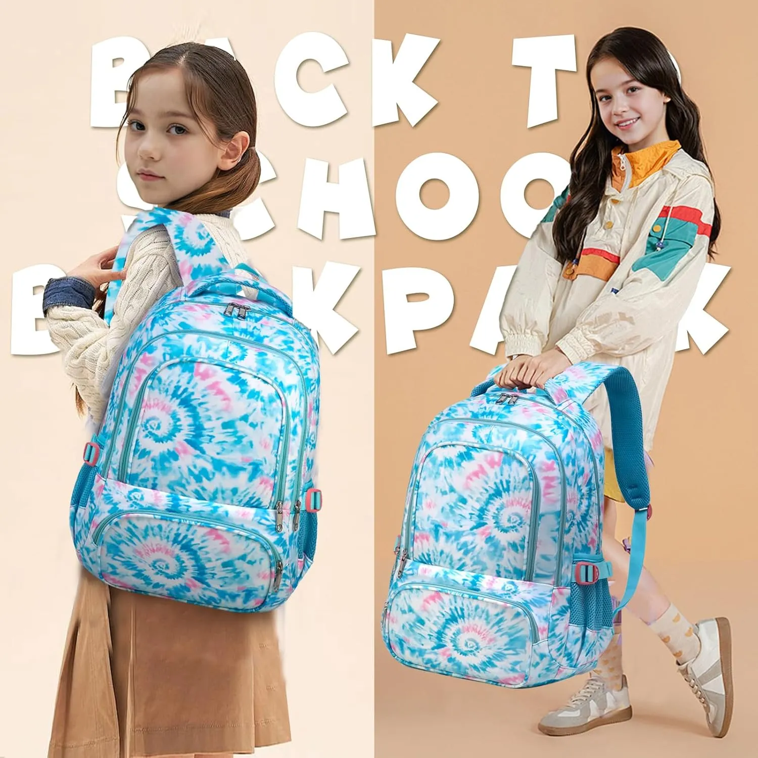 BLUEFAIRY Kids Backpack for Girls Elementary Primary Middle School Bags for Aged 8-10 for Teens Childs Bookbags Back to School Book Bags Gifts Mochilas para Niñas de 6 7 8 9 10 Años Tie-dye Blue