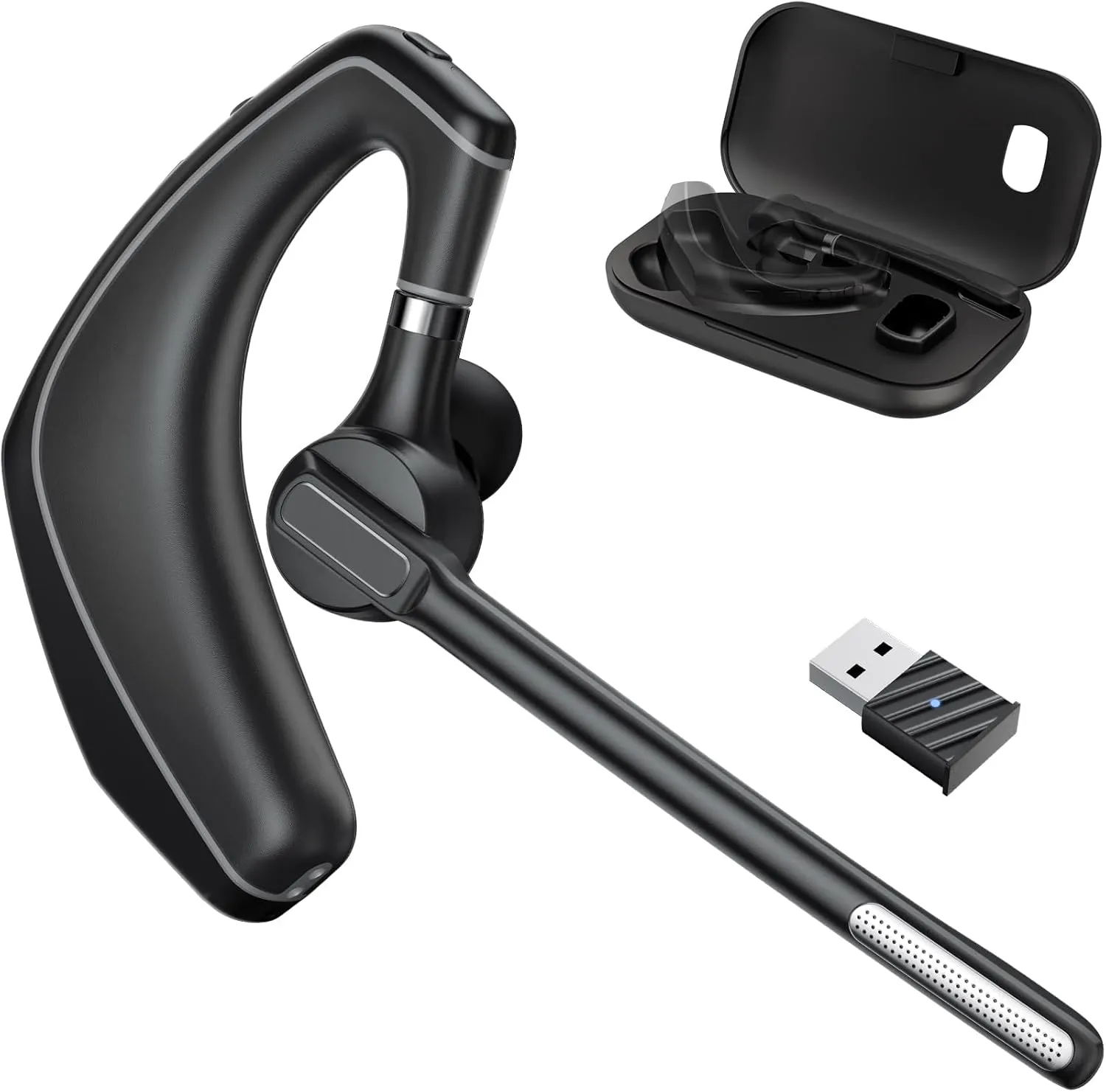 Bluetooth Headset with Noise Cancelling Microphone & USB Dongle, Fit for Computer Laptops and Cell Phones, Wireless Earpiece for Trucker Business Office Work, MS Teams