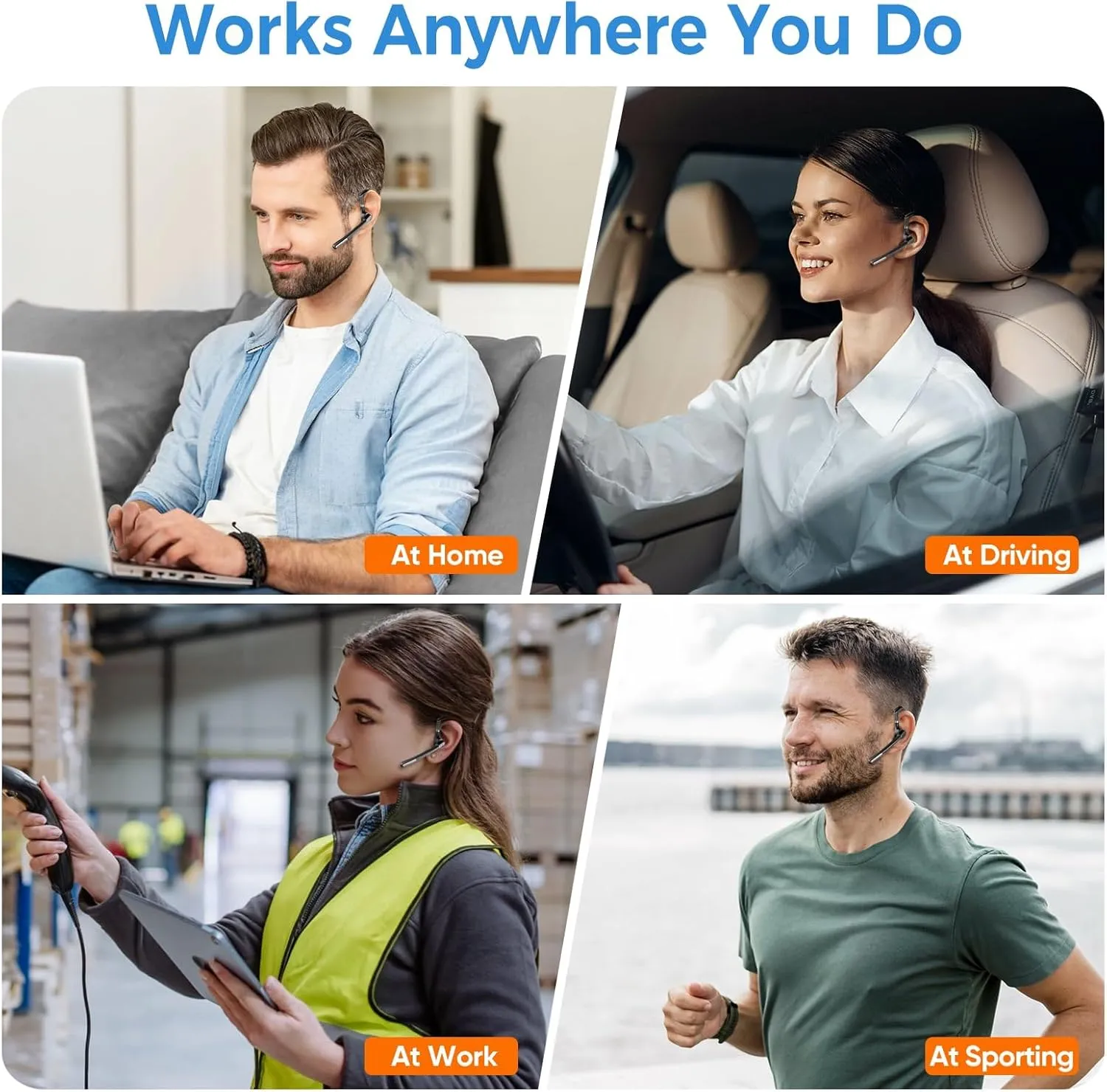 Bluetooth Headset with Noise Cancelling Microphone & USB Dongle, Fit for Computer Laptops and Cell Phones, Wireless Earpiece for Trucker Business Office Work, MS Teams