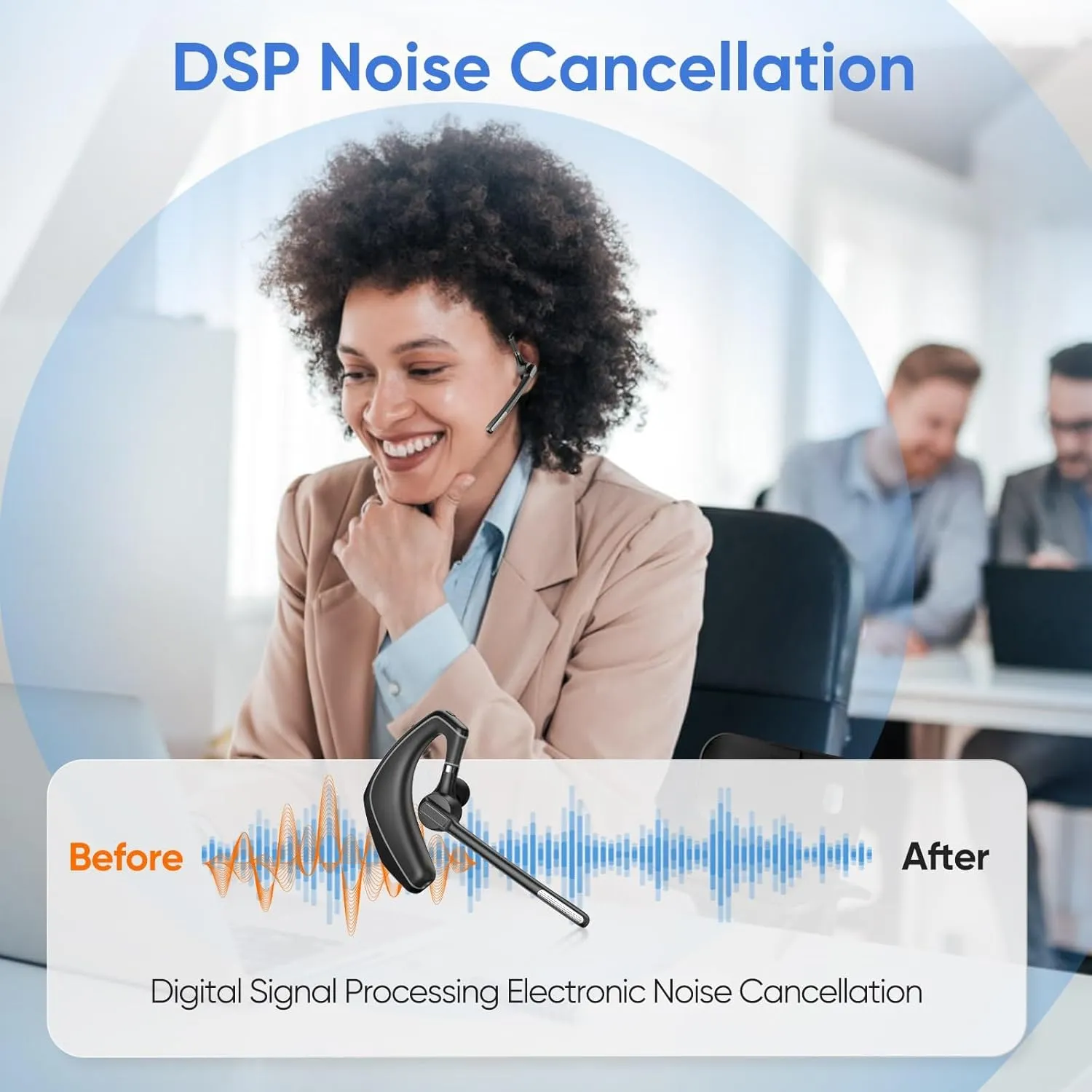 Bluetooth Headset with Noise Cancelling Microphone & USB Dongle, Fit for Computer Laptops and Cell Phones, Wireless Earpiece for Trucker Business Office Work, MS Teams