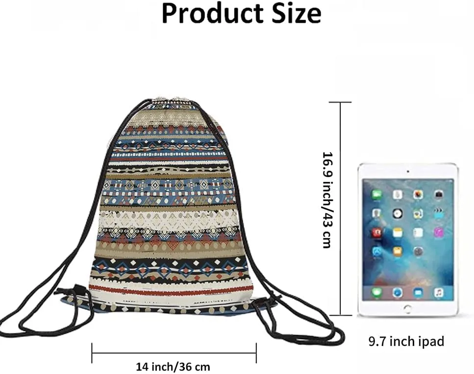 Bohemian Retro Stripes Drawstring Bags Backpack Bag Boho Design Tribal Print Ikat Ethnic Pattern Rustic Sport Gym Sack Drawstring Bag String Bag Yoga Bag for Men Women