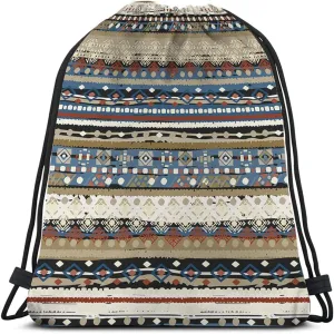 Bohemian Retro Stripes Drawstring Bags Backpack Bag Boho Design Tribal Print Ikat Ethnic Pattern Rustic Sport Gym Sack Drawstring Bag String Bag Yoga Bag for Men Women