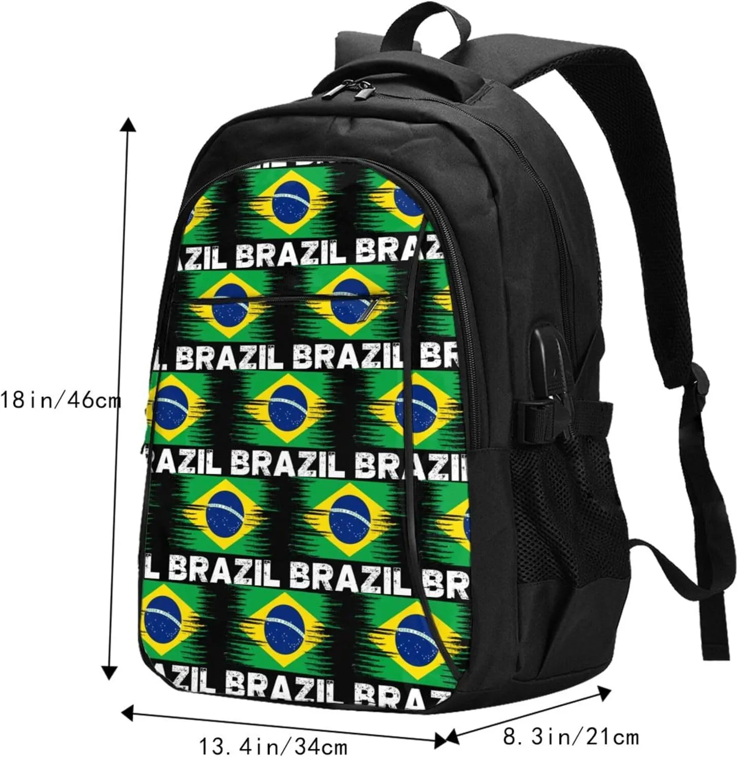 Brazil Flag Casual Travel Backpacks Hiking Camping Backpack Large Outdoor Sport Daypack Laptop Rucksack Climbing Working Bags with USB Port