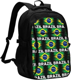 Brazil Flag Casual Travel Backpacks Hiking Camping Backpack Large Outdoor Sport Daypack Laptop Rucksack Climbing Working Bags with USB Port