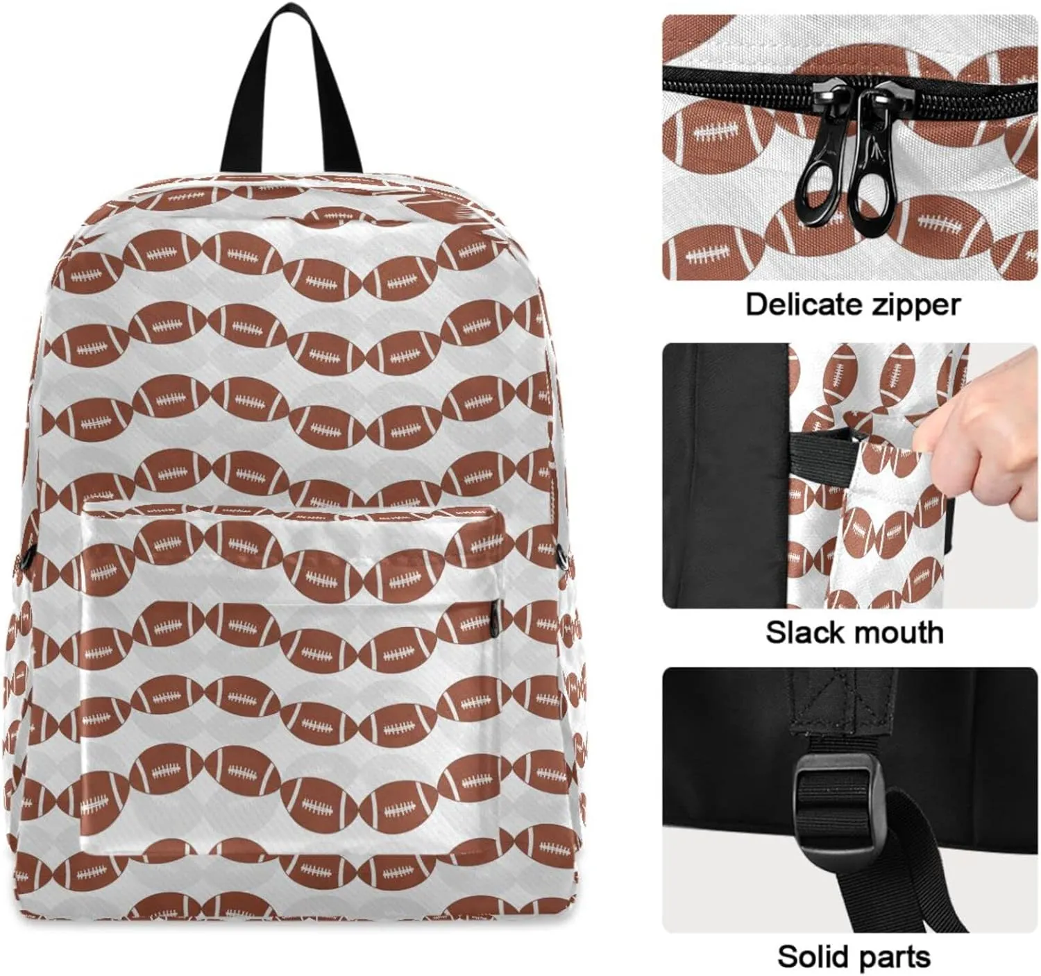 Brown and White Football Tile Pattern Travel Laptop Backpack Durable Computer Bag Ideal for Men Women School Bookbags Work