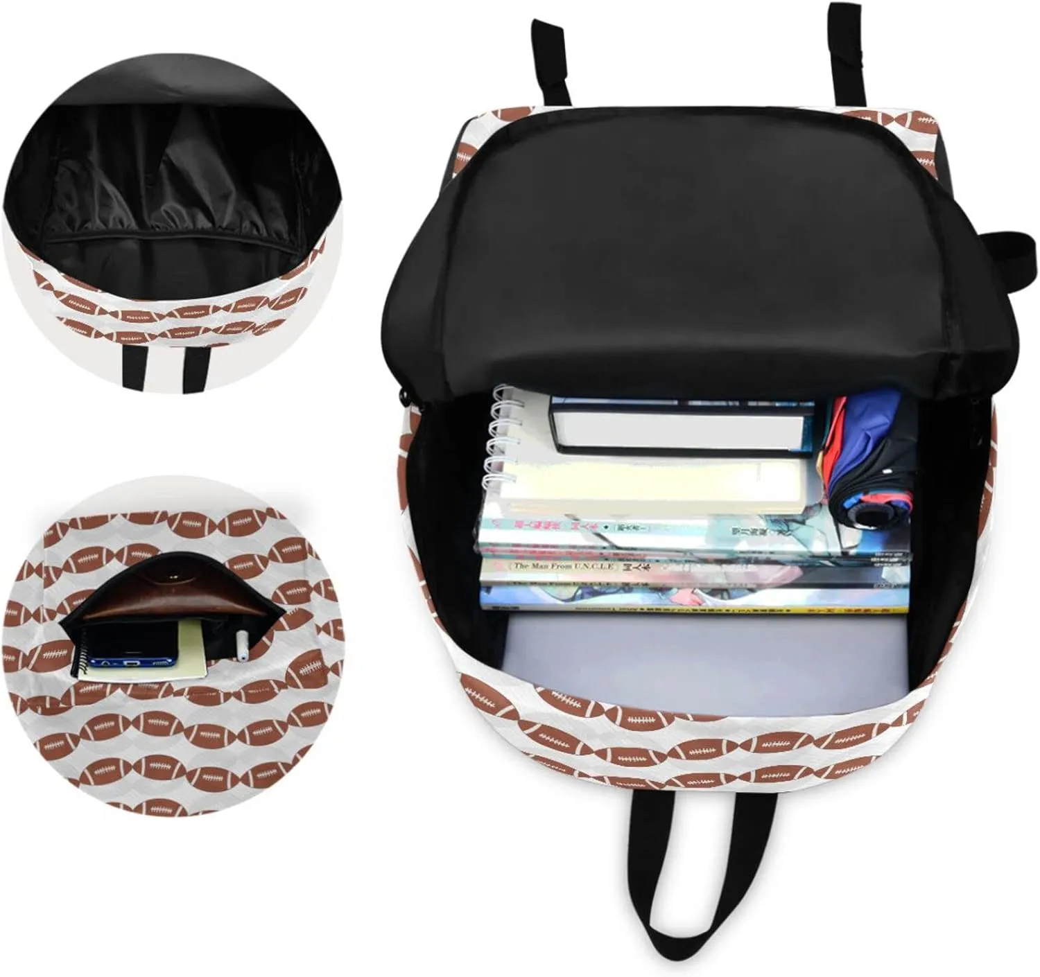 Brown and White Football Tile Pattern Travel Laptop Backpack Durable Computer Bag Ideal for Men Women School Bookbags Work