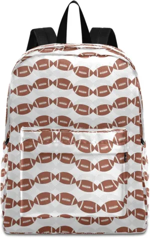 Brown and White Football Tile Pattern Travel Laptop Backpack Durable Computer Bag Ideal for Men Women School Bookbags Work