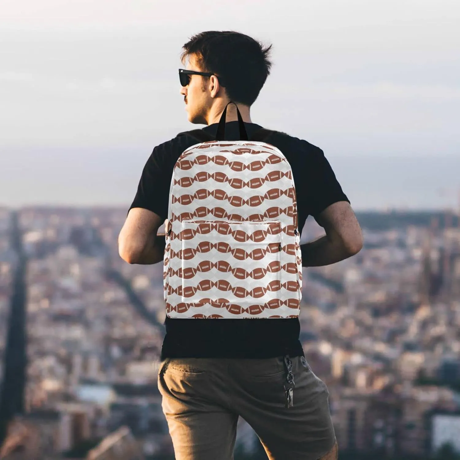 Brown and White Football Tile Pattern Travel Laptop Backpack Durable Computer Bag Ideal for Men Women School Bookbags Work