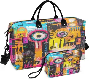 Building Eye Artwork Orange Sports Gym Bag for Women Men Travel Duffel Bag Weekend Overnight Carry on Bag with Toiletry Bag Training Handbag for Swimming Yoga Plane