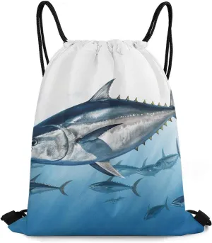 Bundle Pocket, Bluefin Tuna Thunnus Print Drawstring Bag Gym Drawstring Bag Versatile Sports Bag Travel Drawstring Bag Gym Backpack
