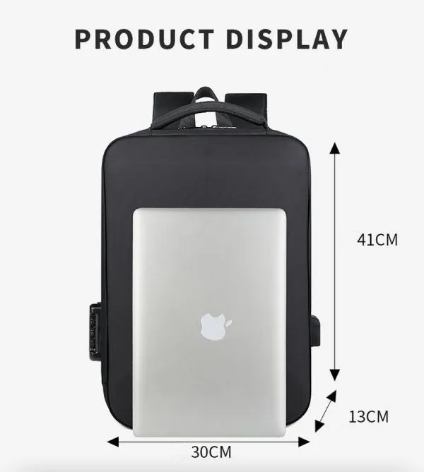 Business Men Laptop Backpack 15.6 Inch Big Capacity Travel Bag Waterproof Material School Backpack Bags with USB Charging Port - Black