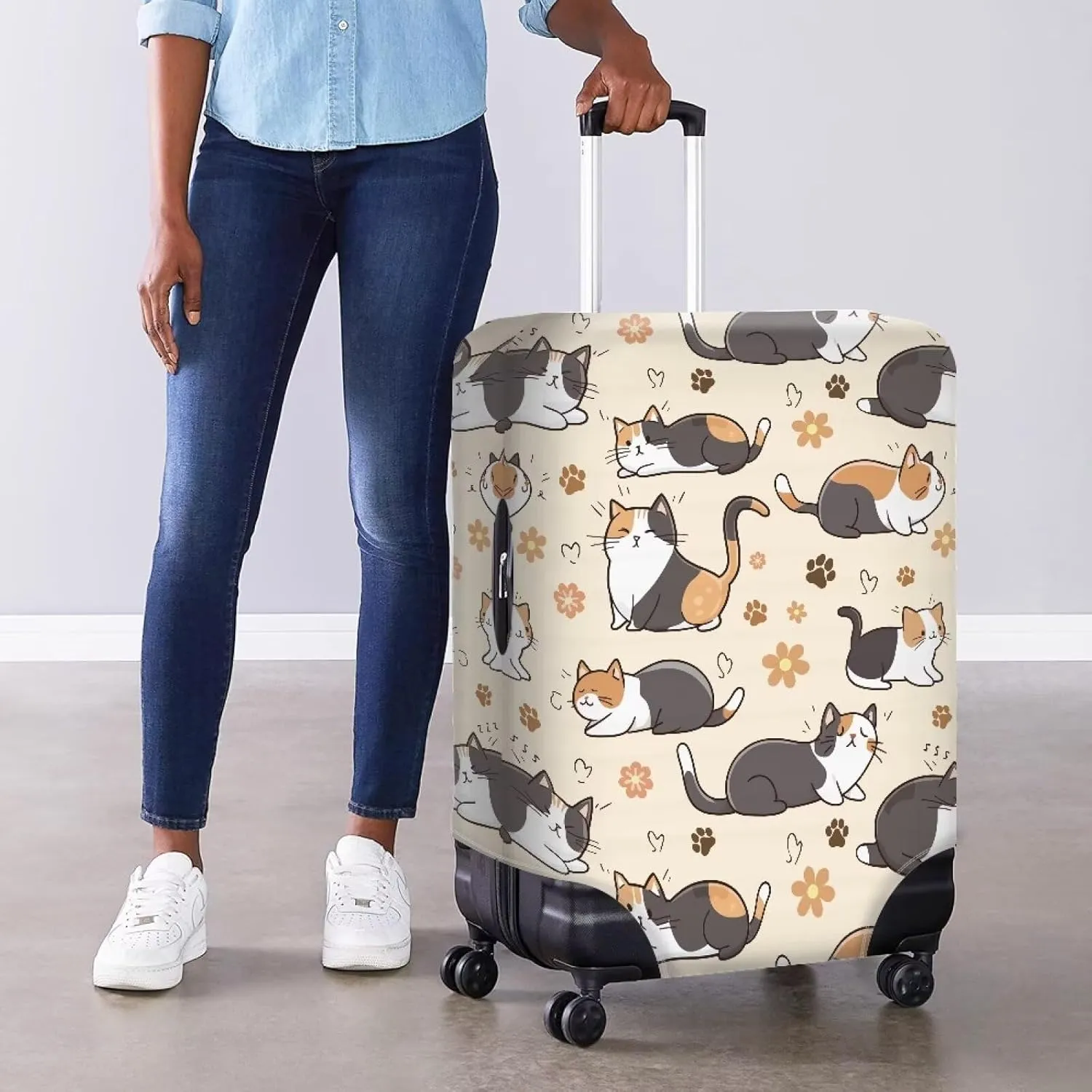 Business Travel Luggage Protector,Suitcase Covers Sturdy Travels Bags Protective Cover Lightweight Reusable for Travel Outdoors Cartoon Cats