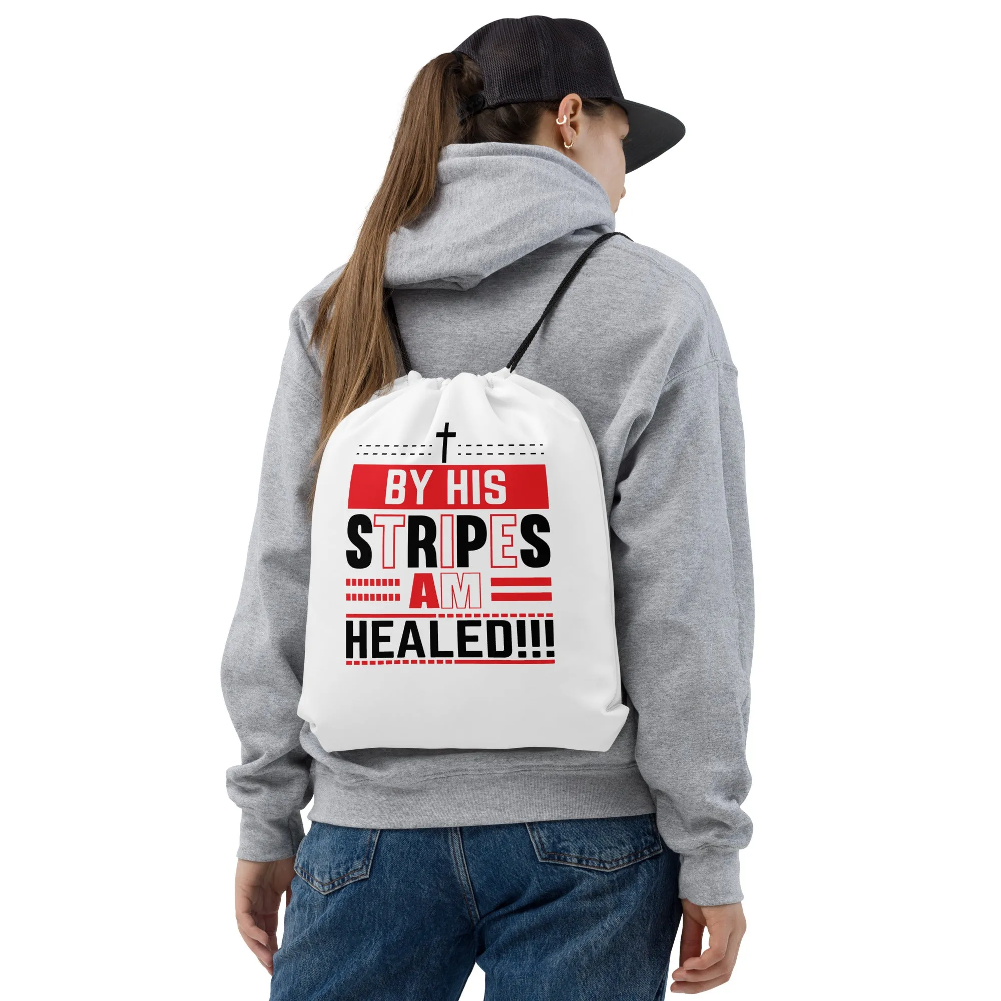 By His Stripes Am Healed Drawstring bag