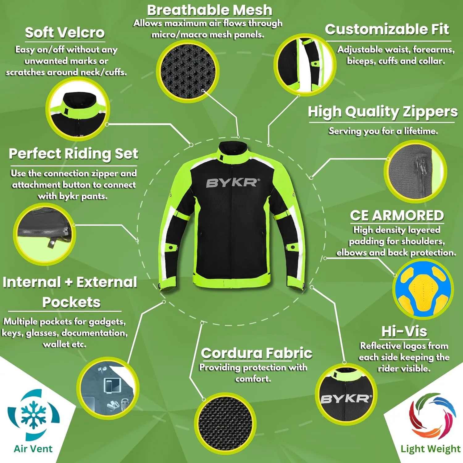 BYKR Mesh Motorcycle Jacket For Men Dual Sports Adventure Breathable Riding Protective Motorbike Jackets Enduro CE Armored