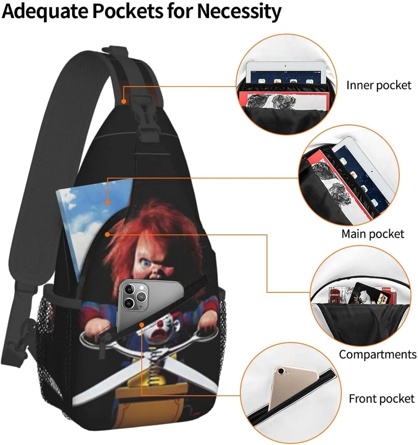 C-hucky Messenger Bag Backpack Crossbody Bag Shoulder Bag Travel Hiking Backpack Unisex Black