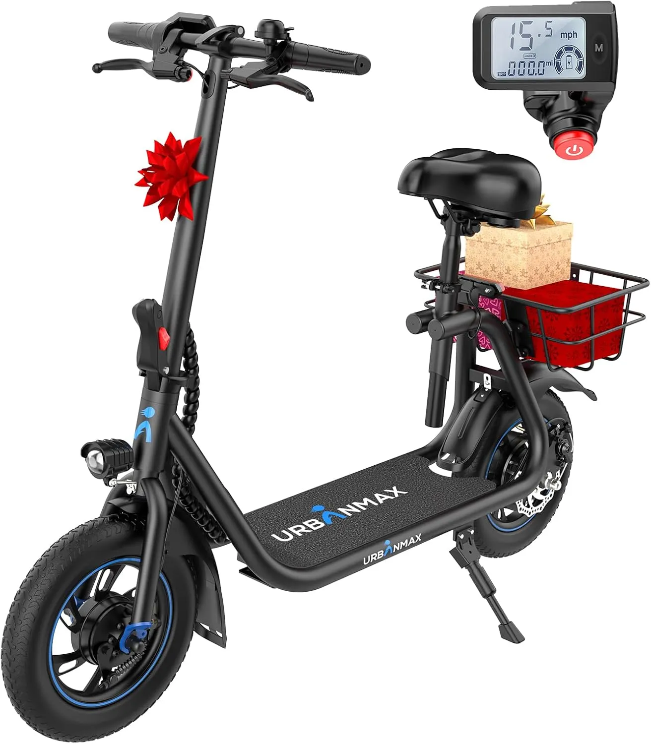 C1/C1 Pro Electric Scooter with Seat, 450W Powerful Motor up to 20/25 Miles Range, Foldable Electric Scooter for Adults Max Speed 15.5/18.6 Mph, Electric Scooter for Commuting with Basket