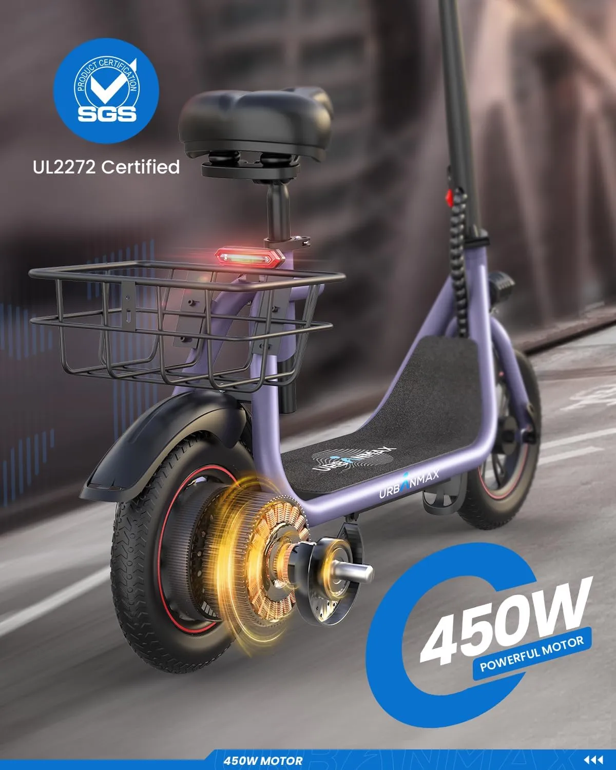 C1/C1 Pro Electric Scooter with Seat, 450W Powerful Motor up to 20/25 Miles Range, Foldable Electric Scooter for Adults Max Speed 15.5/18.6 Mph, Electric Scooter for Commuting with Basket