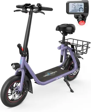 C1/C1 Pro Electric Scooter with Seat, 450W Powerful Motor up to 20/25 Miles Range, Foldable Electric Scooter for Adults Max Speed 15.5/18.6 Mph, Electric Scooter for Commuting with Basket