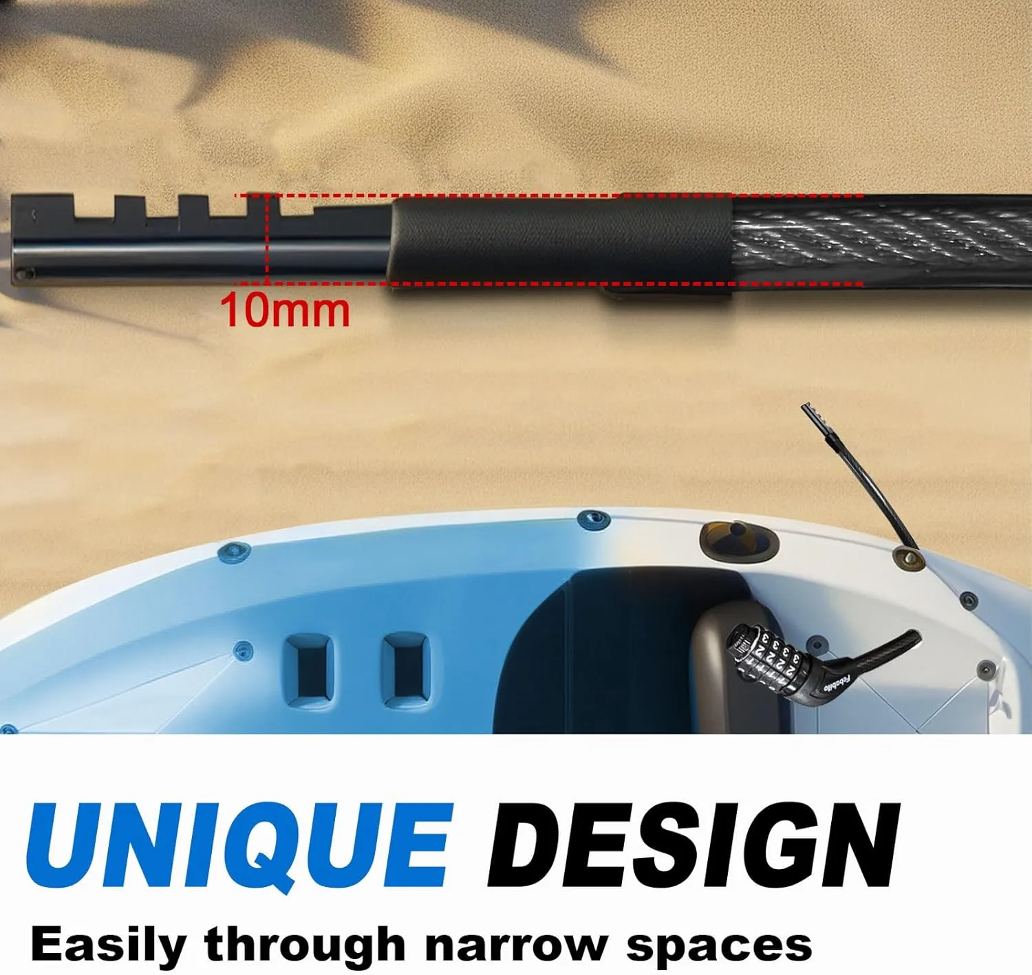 Cable Lock, Extra Long Bike Lock (5ft to 25ft) with Resettable Combination, Straight Kayak Locks Anti-Theft, Unique Male Narrow Cable Locks Suitable Kayak, Scooter,Paddle Boards,Canoe,Jet Ski
