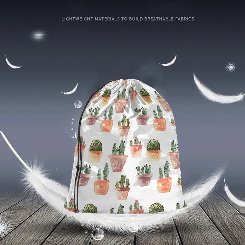 Cactus Drawstring Bags Backpack Bag Watercolor Summer Green Cacti Succulent Plant Brown Pot Flowers Nature Sport Gym Sack Drawstring Bag String Bag Yoga Bag for Men Women