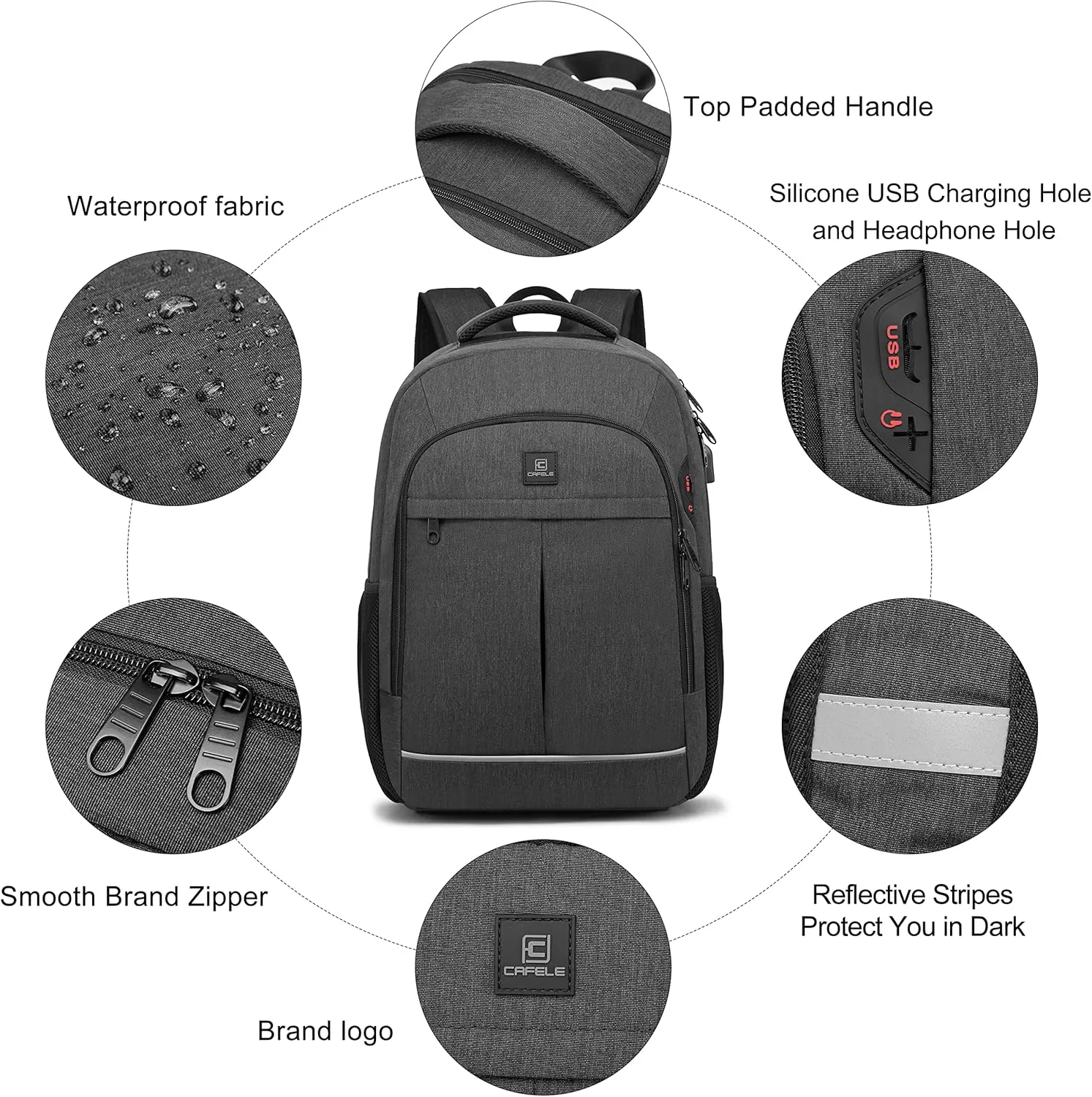 CAFELE 17.3 Inch Laptop Backpack, School Backpack,Large TSA Travel Carry on Backpack,College Student Bookbag with USB Port,Teenagers Water Resistant Computer Bagpack Gift for Men Women,Grey