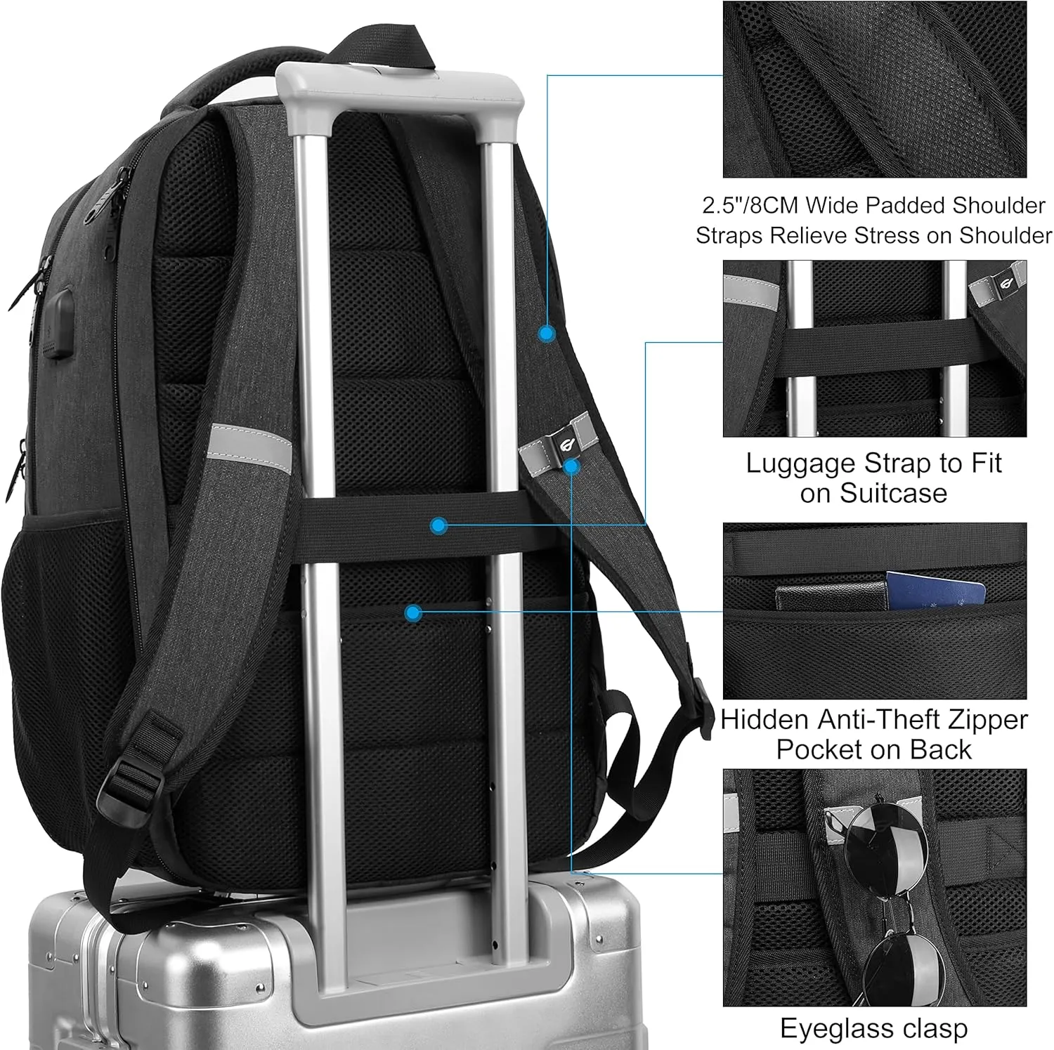 CAFELE 17.3 Inch Laptop Backpack, School Backpack,Large TSA Travel Carry on Backpack,College Student Bookbag with USB Port,Teenagers Water Resistant Computer Bagpack Gift for Men Women,Grey