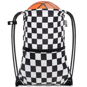 CALACH Drawstring Backpack Bag Sport Gym Sackpack White Grid HLC001