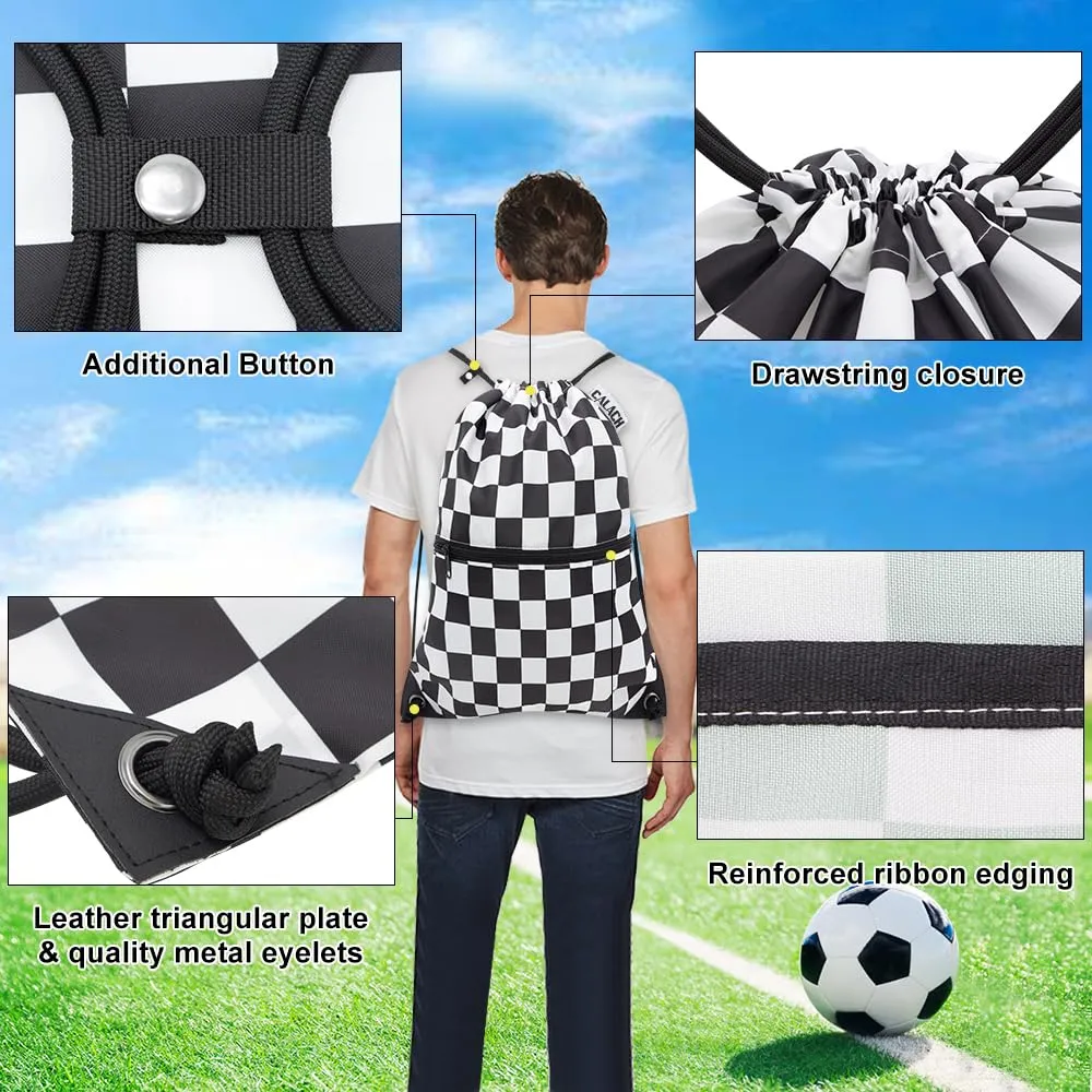 CALACH Drawstring Backpack Bag Sport Gym Sackpack White Grid HLC001
