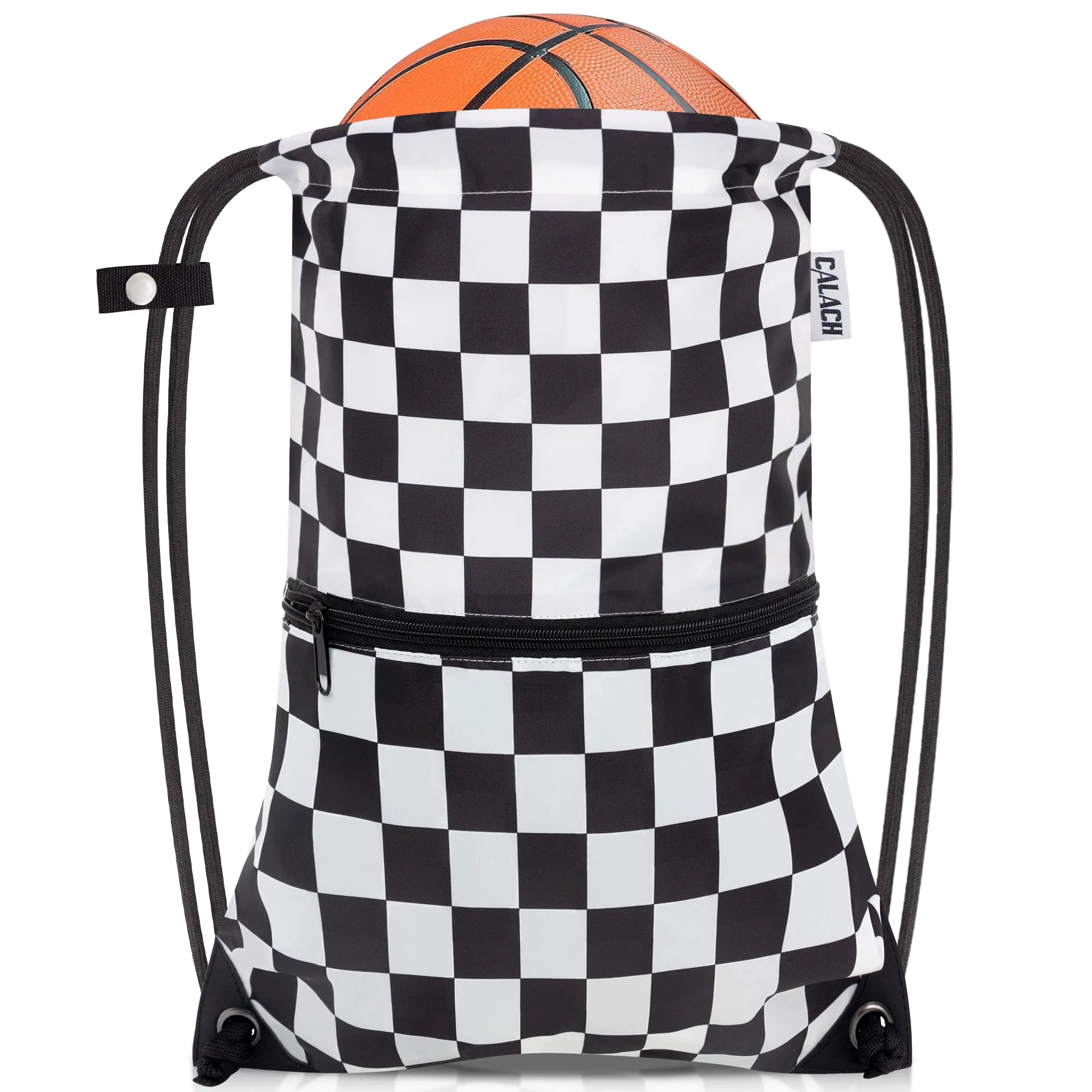 CALACH Drawstring Backpack Bag Sport Gym Sackpack White Grid HLC001