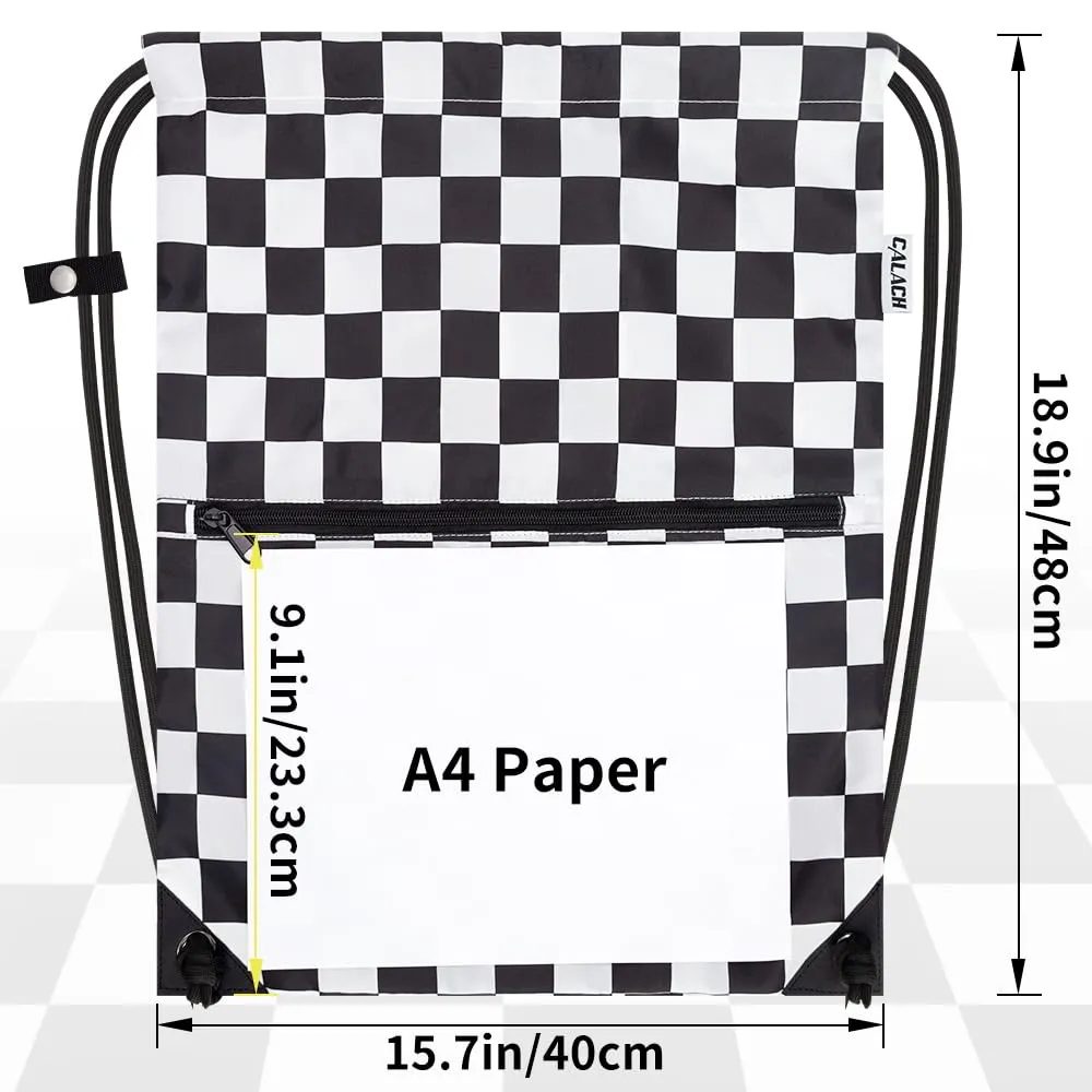CALACH Drawstring Backpack Bag Sport Gym Sackpack White Grid HLC001
