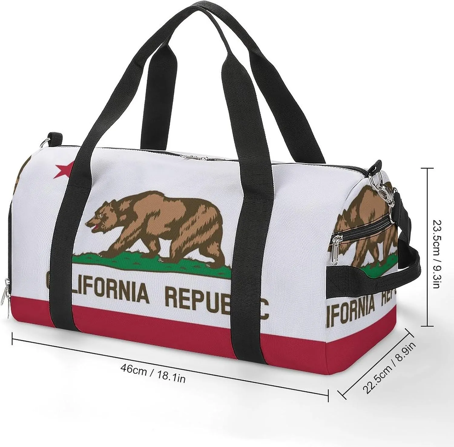 California Republic Flag Gym Bag-Workout Organizer with Water Resistant Compartments for Gym Lovers, style-20-7
