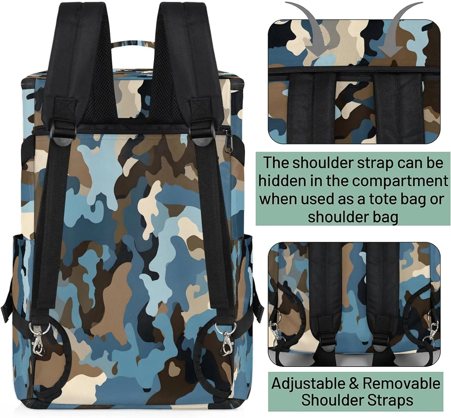 Camo Print Gym Bags for Men Women Sports Backpack with Shoe Compartment 3-in-1 Tactical Duffle Bag for Overnight Weekender Travel