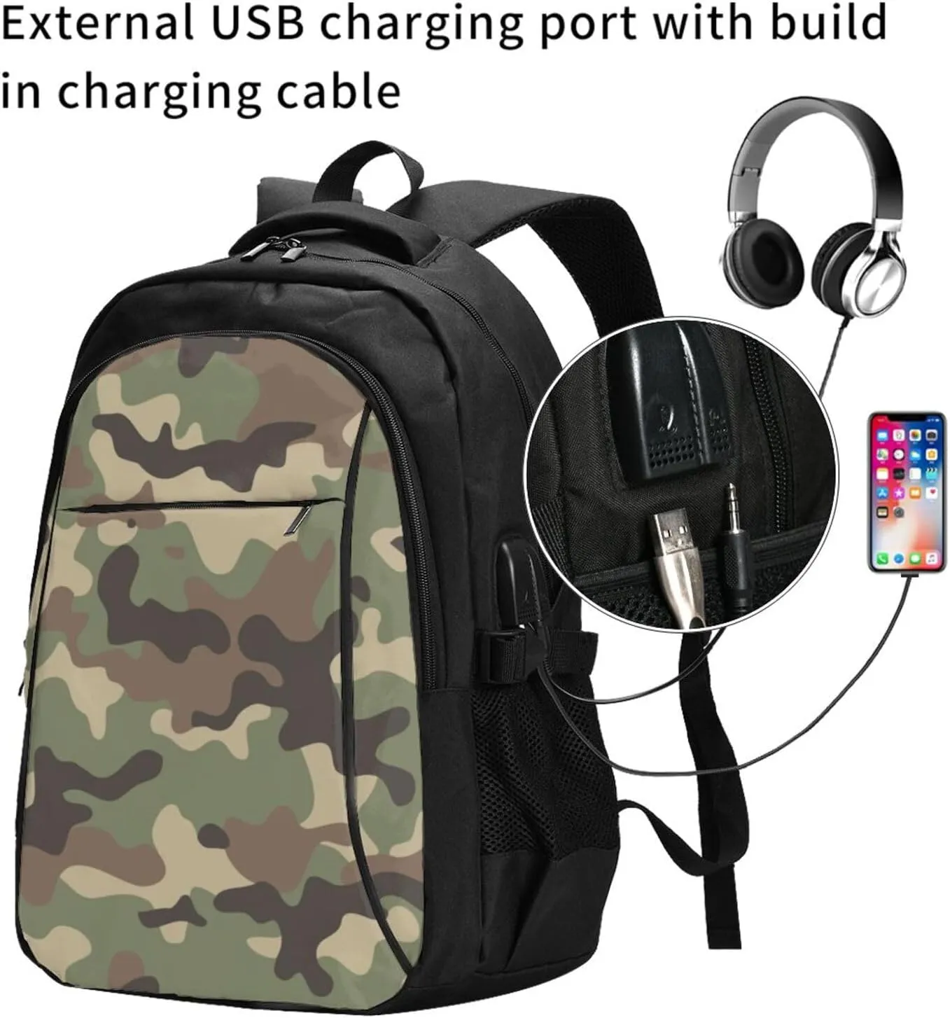 Camouflage background Backpack, 18 Inch Travel Business Laptop Backpack With Usb Port For Women Men